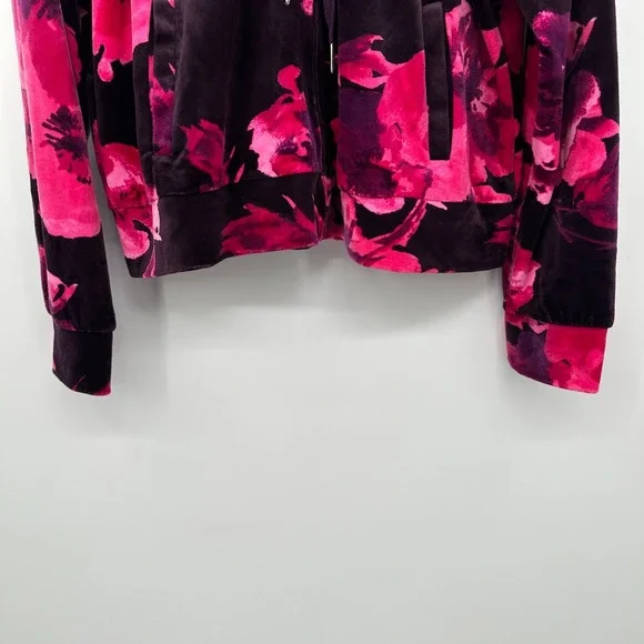 Juicy Couture Velour Track Jacket Size XL Hooded Floral Coquette Streetwear Boho - Picture 9 of 15